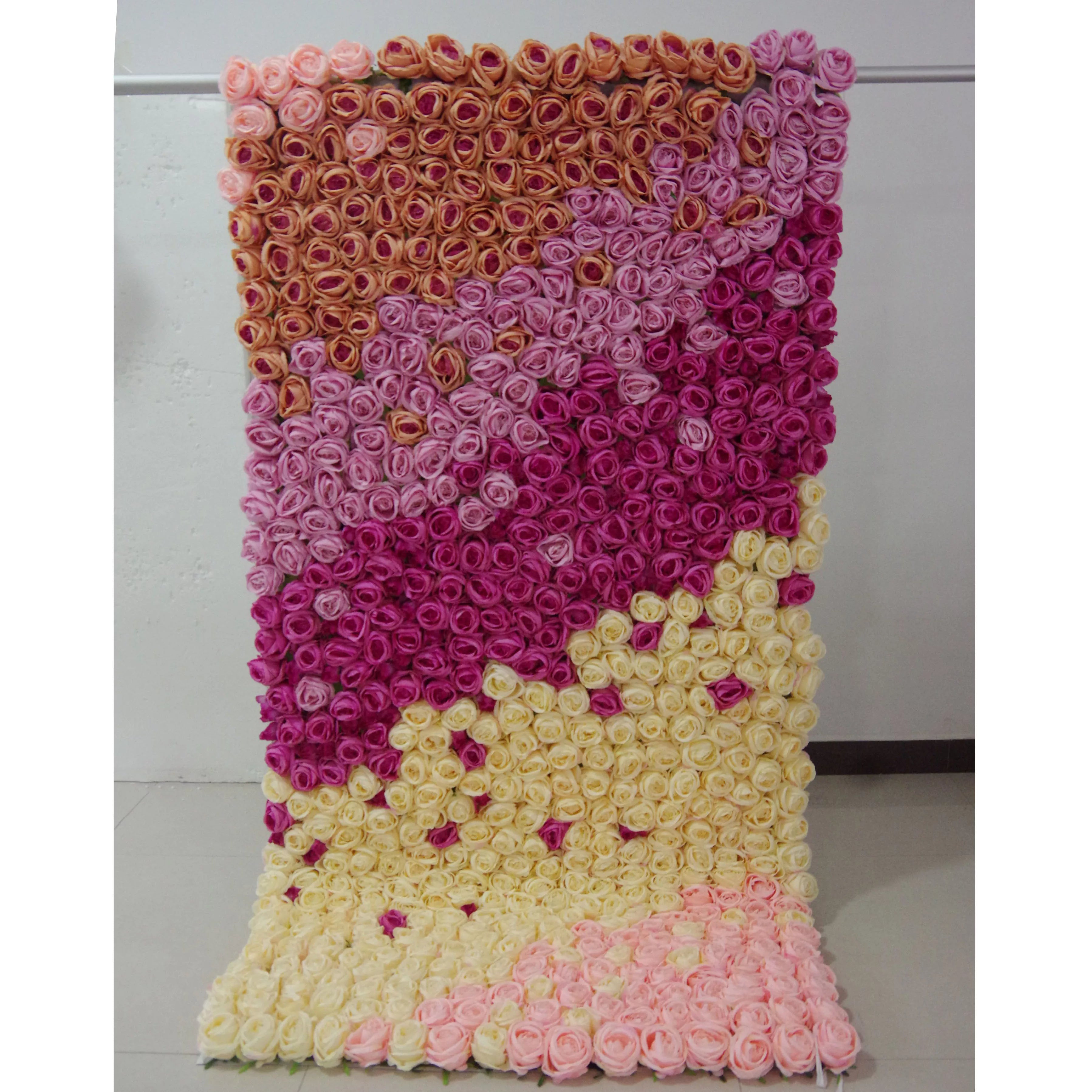 Valar Flowers Roll Up Tissu Artificiel Dégradé Violet à Rose Fleur Mur Toile de Fond de Mariage, Décor de Fête Florale, Photographie d'Événement-VF-064 
