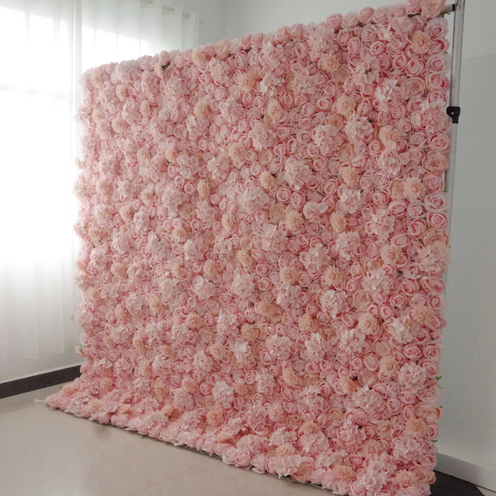 Valar Flowers Roll Up Fabric Artificial Rosy Brown Floral Wall Wedding Backdrop, Floral Party Decor, Event Photography-VF-077