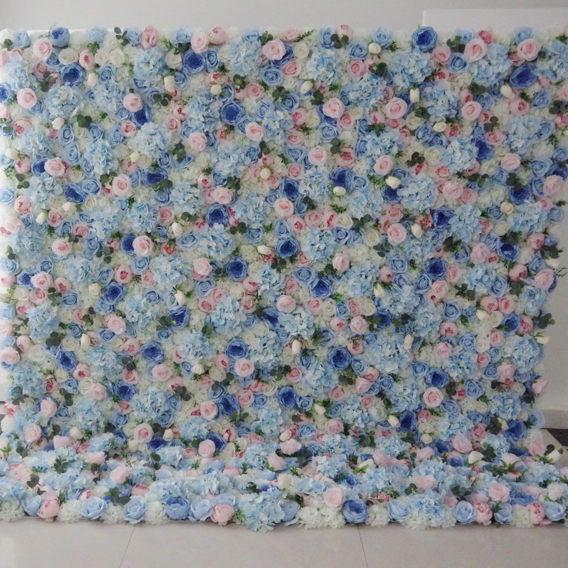 Valar Flowers Roll Up Tissu Artificiel Mixte Bleu Bébé, Pinky et Blanc Floral Mur Toile de Fond de Mariage, Décor de Fête Florale, Photographie d'Événement-VF-081 