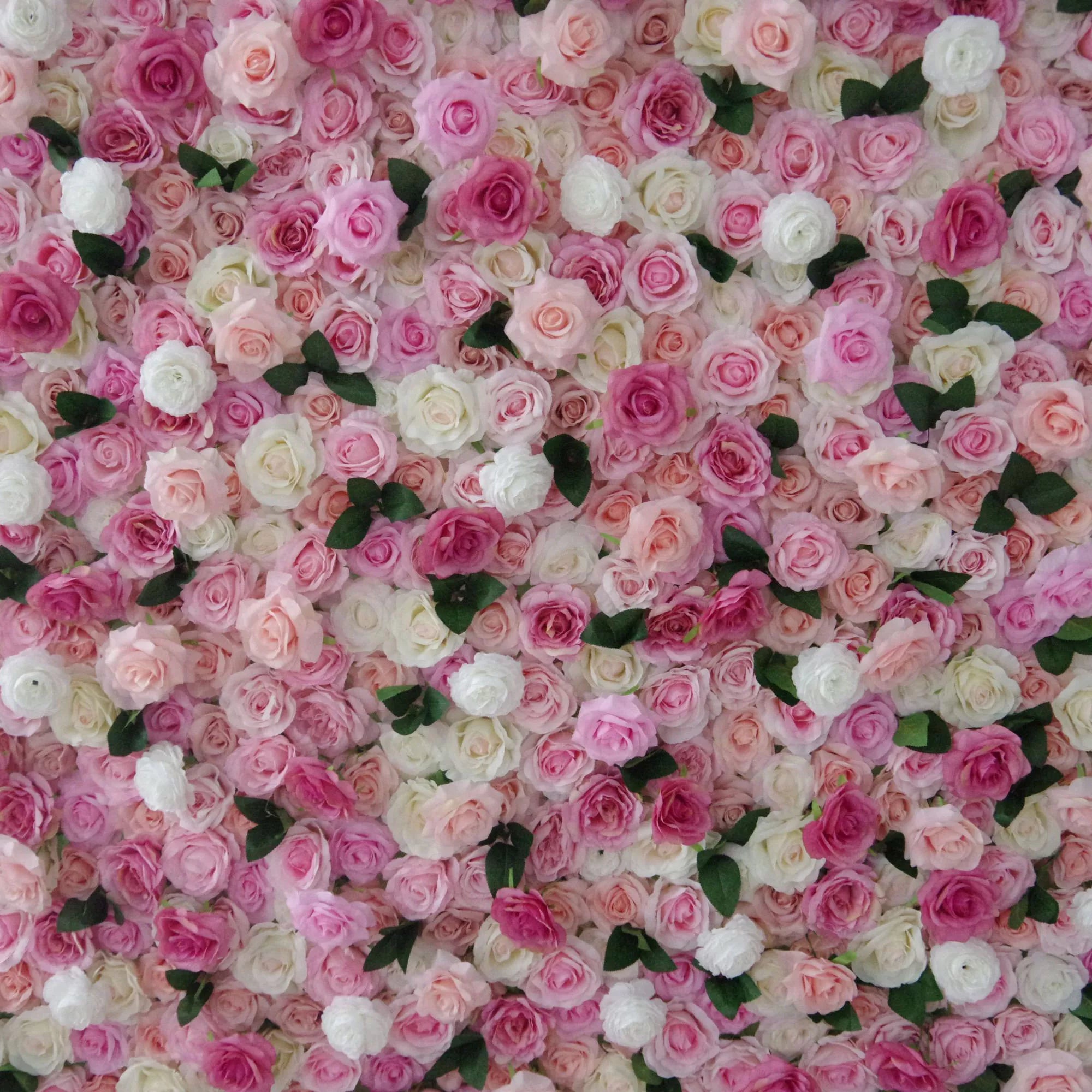 Valar Flowers artificial mixed pink and white floral wall roll up fabric for wedding backdrop, floral party decor, and event photography, model VF-0842