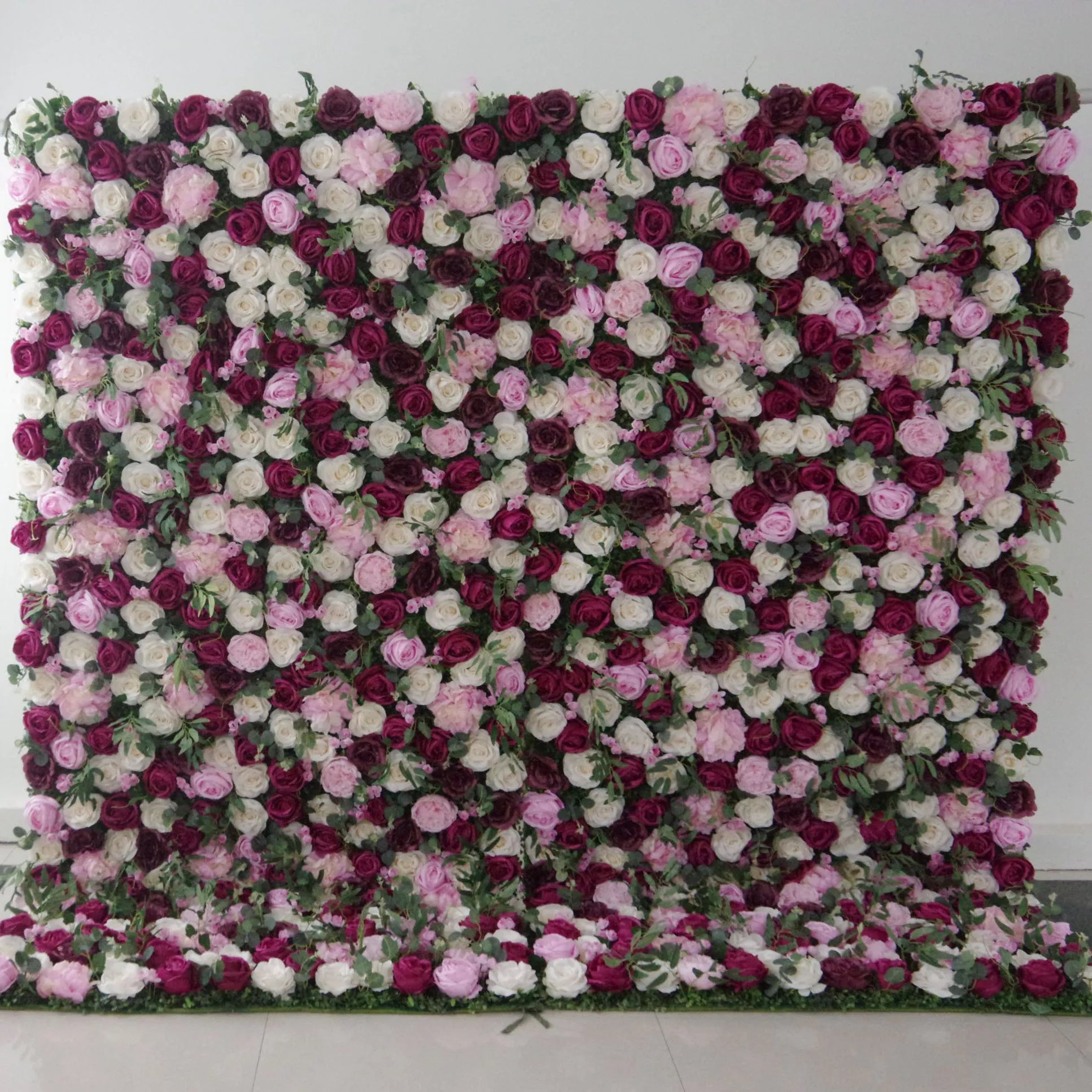 Valar Flowers Roll Up Fabric Artificial Mixed Pinky and Purple and White Floral Wall Wedding Backdrop, Floral Party Decor, Event Photography-VF-091