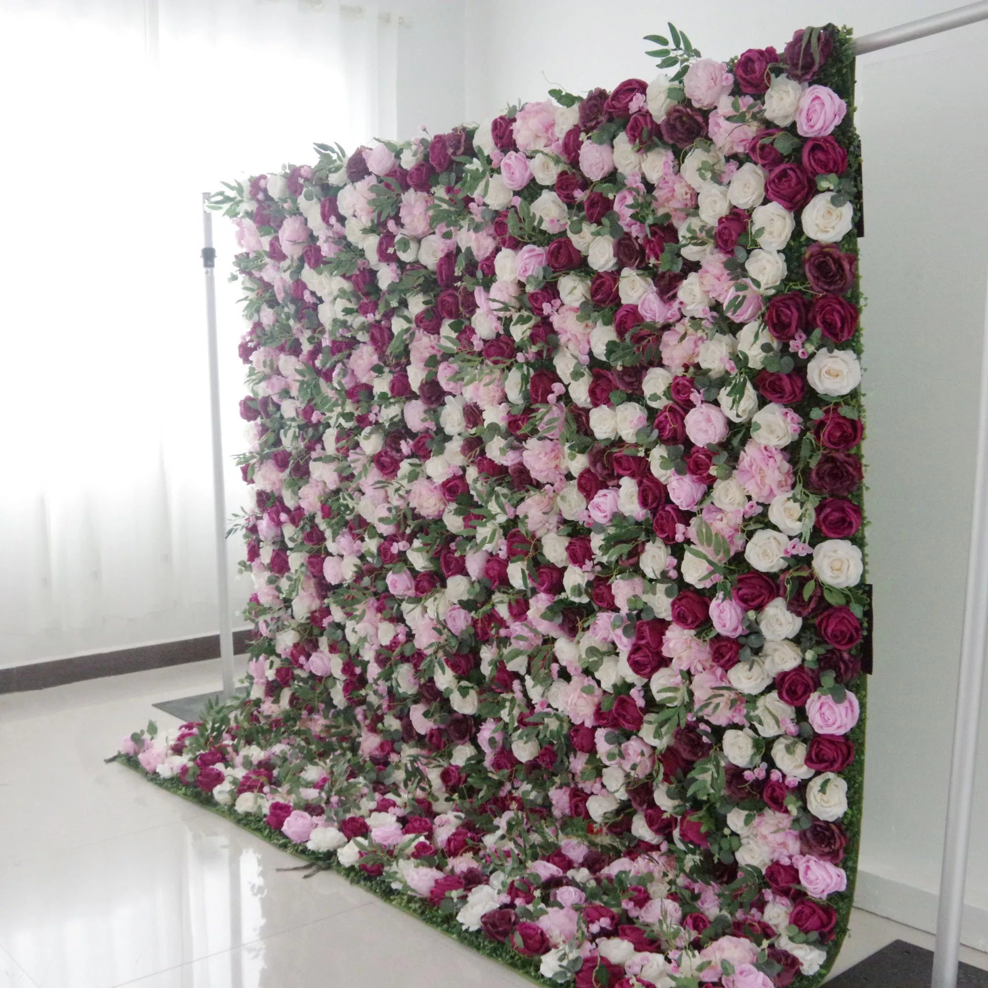 Valar Flowers Roll Up Tissu Artificiel Mixte Rose et Violet et Blanc Floral Mur Toile de Fond de Mariage, Décor de Fête Florale, Photographie d'événement-VF-091 
