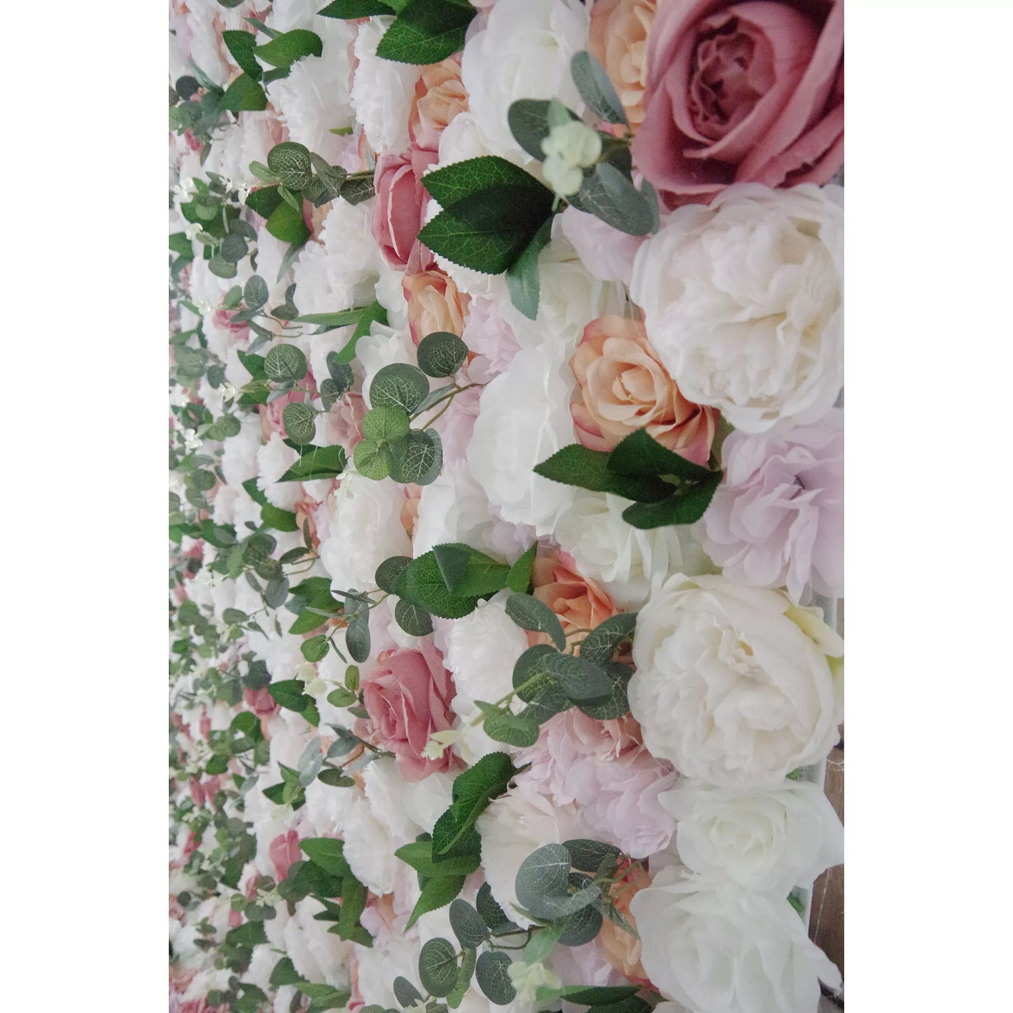 Valar Flowers artificial mixed white and pink roses with green leaves roll up fabric wall backdrop for weddings2