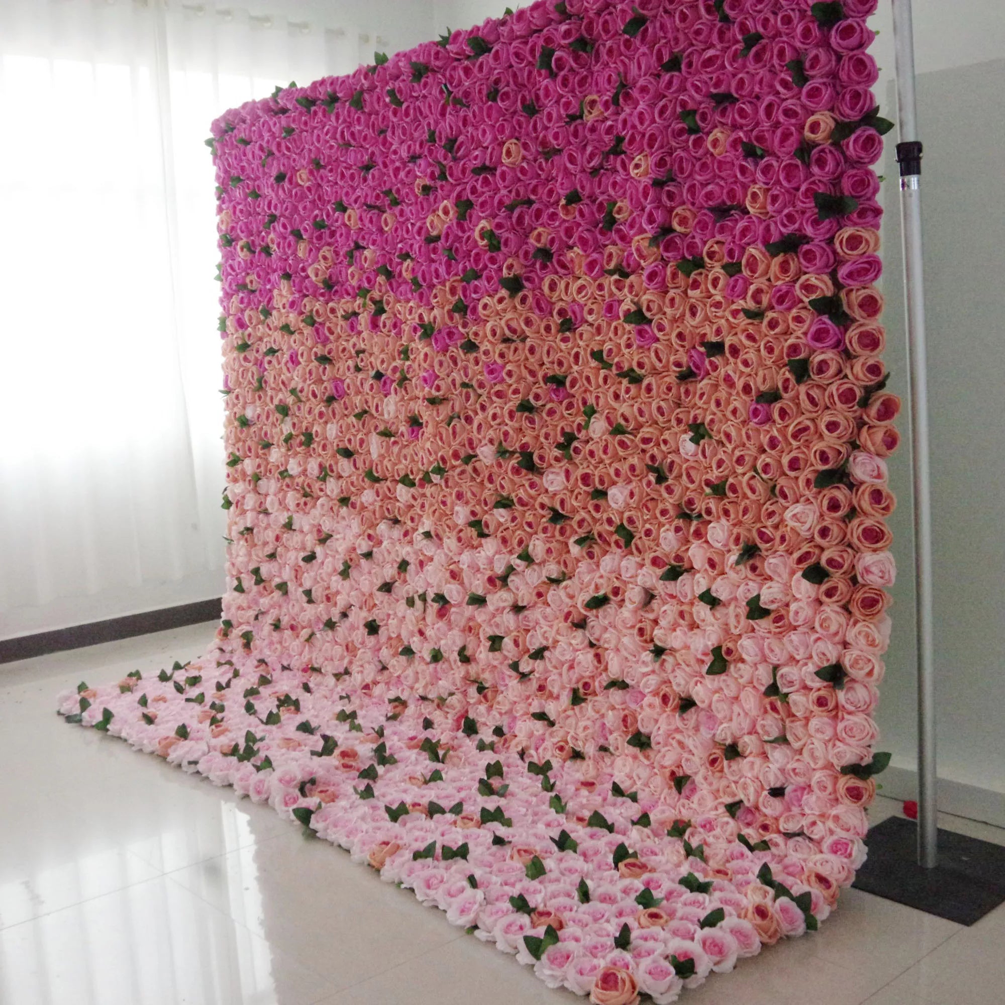 Valar Flowers purple to pink roll up fabric artificial ramp for wedding wall backdrop, floral party decor, event photography VF-0873