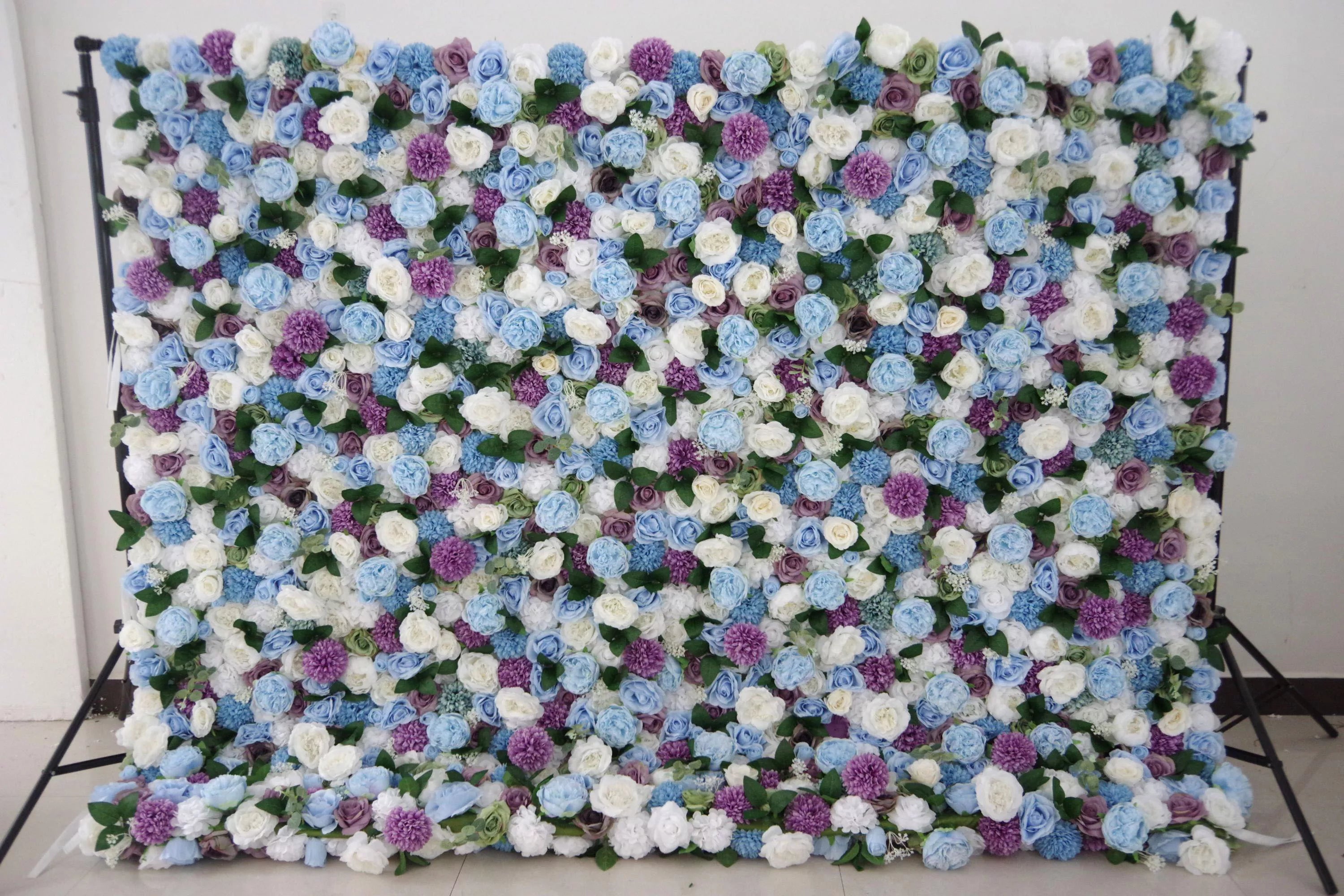 خلفية جدارية للزفاف من زهور فالار مزيجة صناعية بنفسجية بيضاء وزرقاء ، ديكور حفلات زهور ، حدث