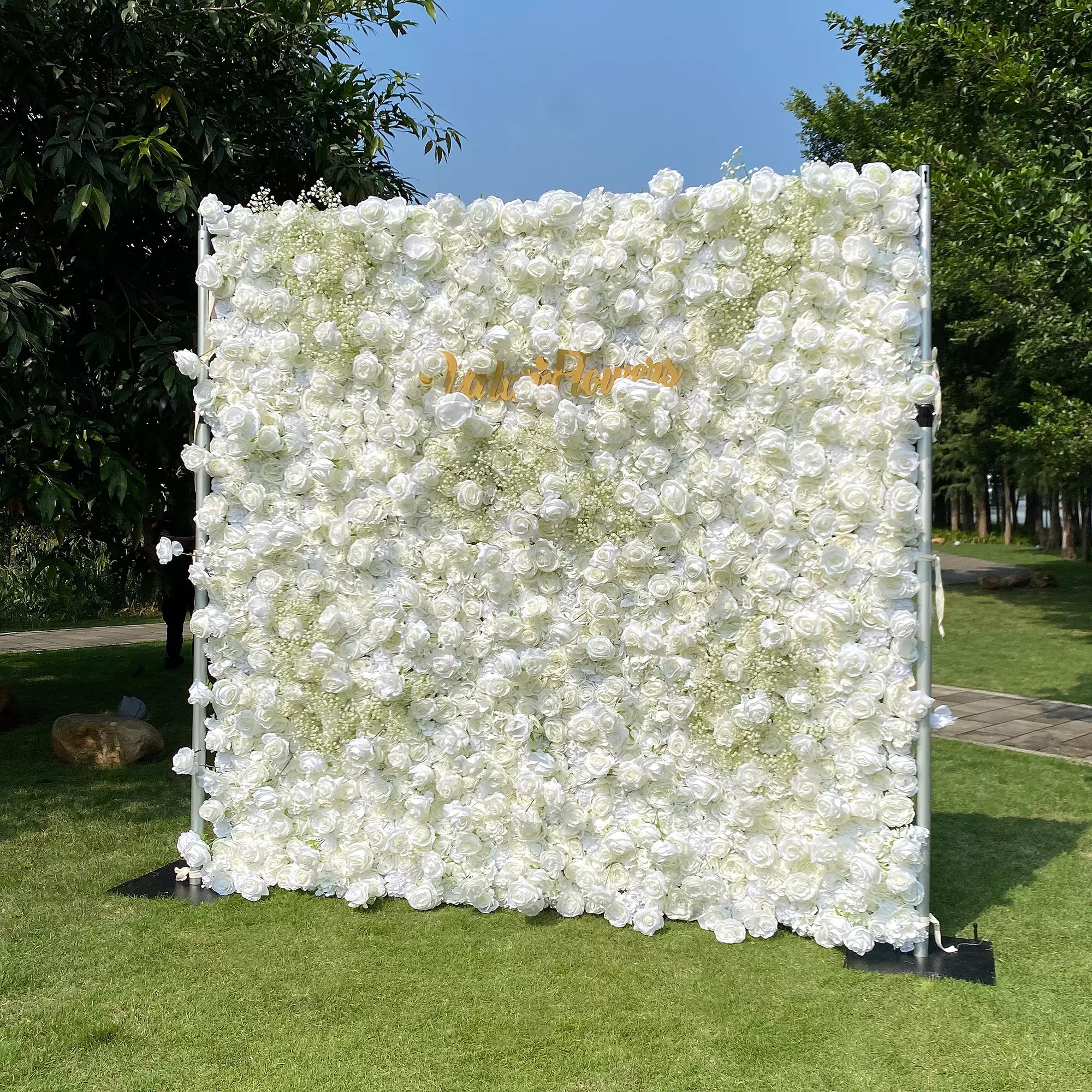 Elegant White Roll-Up Flower Wall Backdrop - Bridal Party Decor - Wedding Venues Celebration Floral Wall
