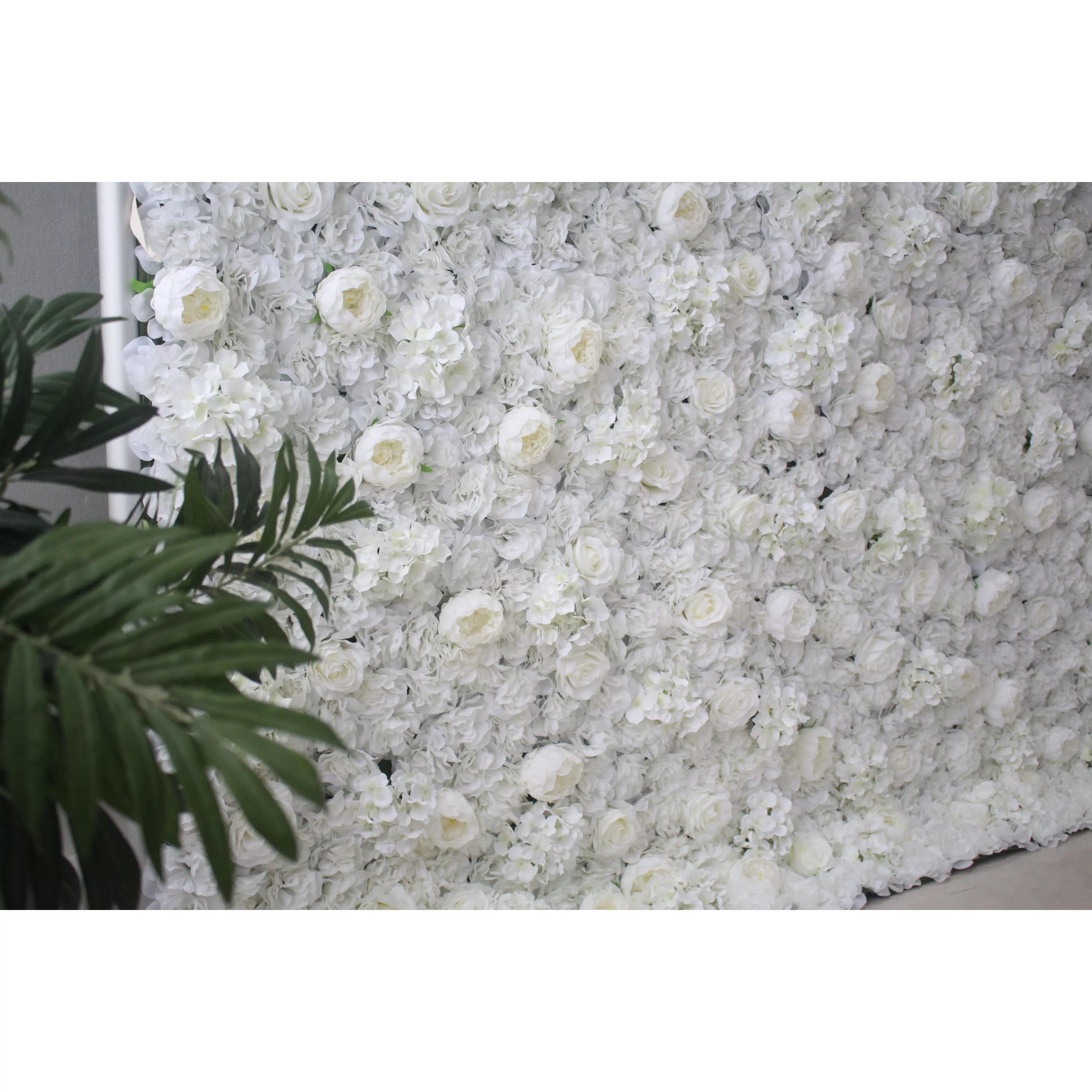 Valar Flowers Roll Up Fabric Artificial White Flower Wall Wedding Backdrop, Floral Party Decor, Event Photography-VF-006