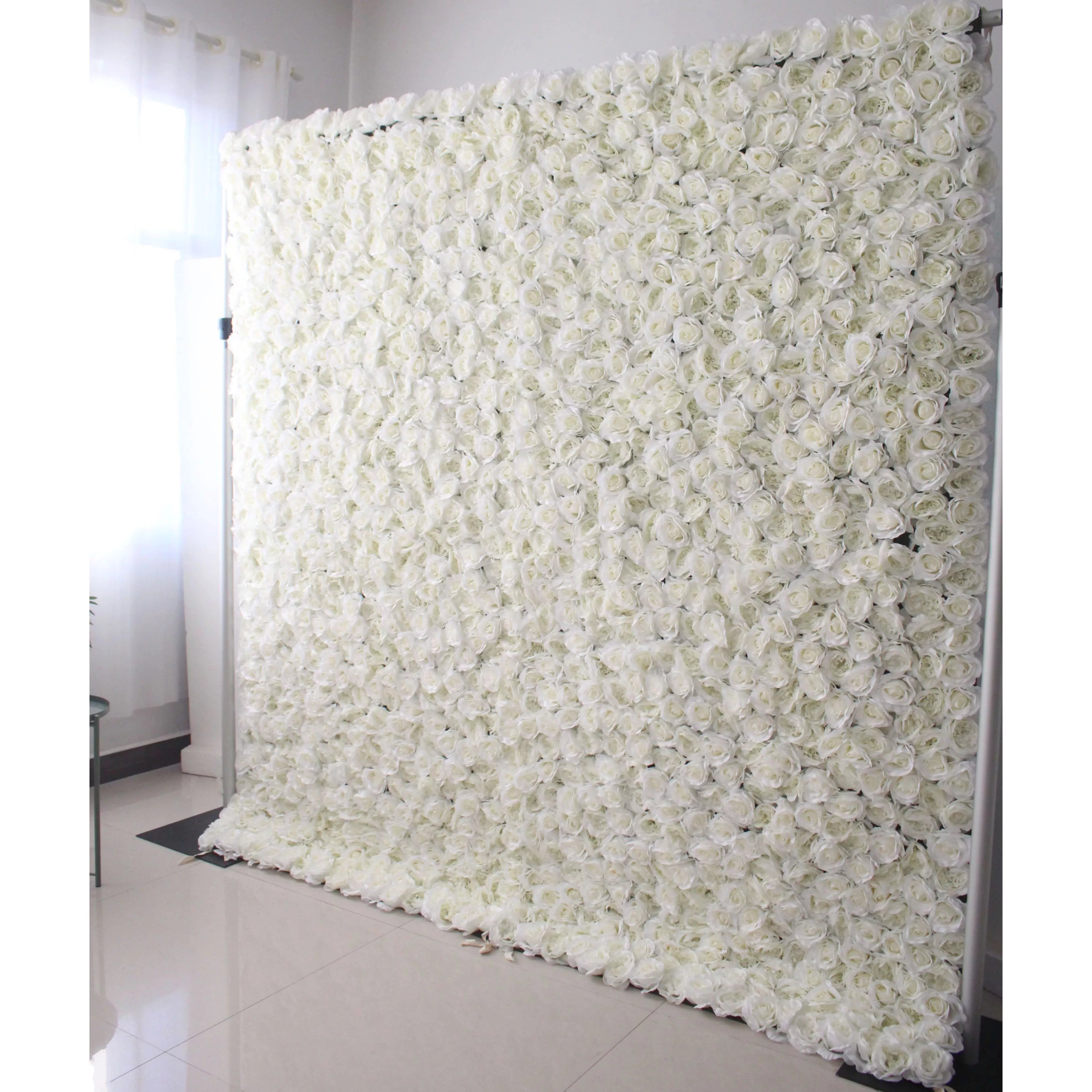 زهور فالار لفة قماش زهور اصطناعية زهور بيضاء خلفية جدار زفاف ، ديكور حفلات زهور ، حدث