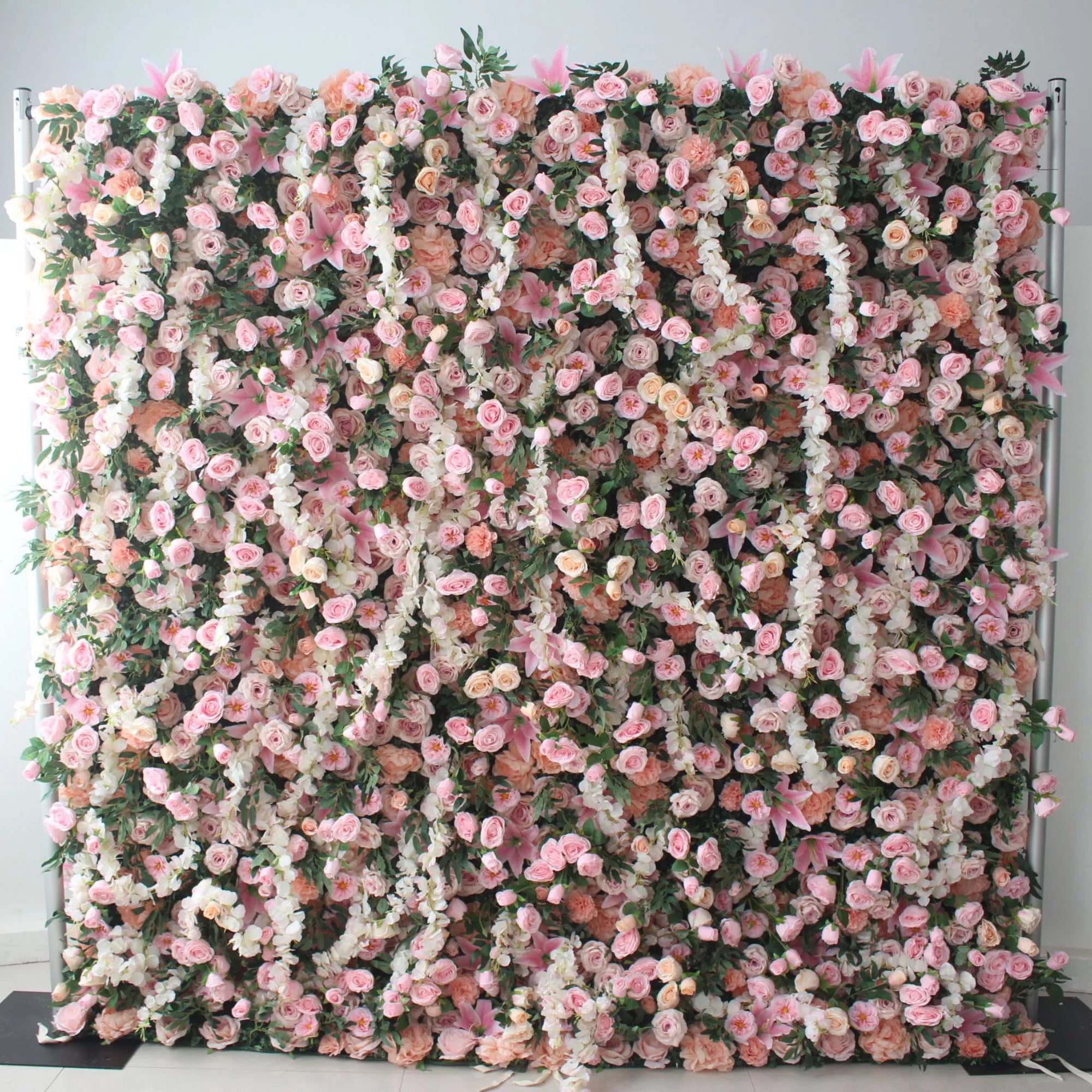 Valar Flowers Roll Up Fabric Artificial Flower Wall Wedding Backdrop, Floral Party Decor, Event Photography-VF-125