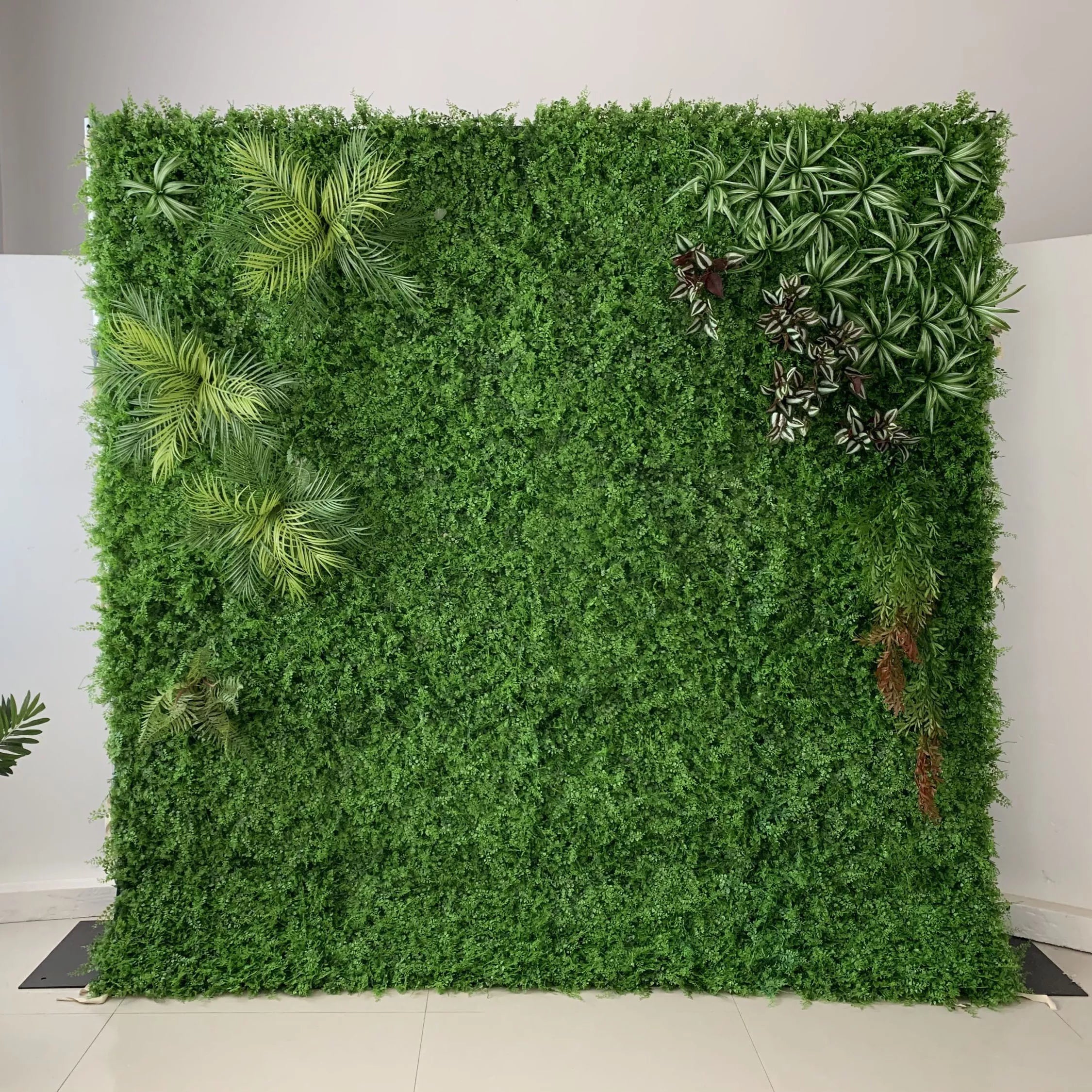 Fleurs Valar retrousser tissu artificiel vif vert herbe mur toile de fond de mariage, décor de fête florale, photographie d'événement-VF-086-3 