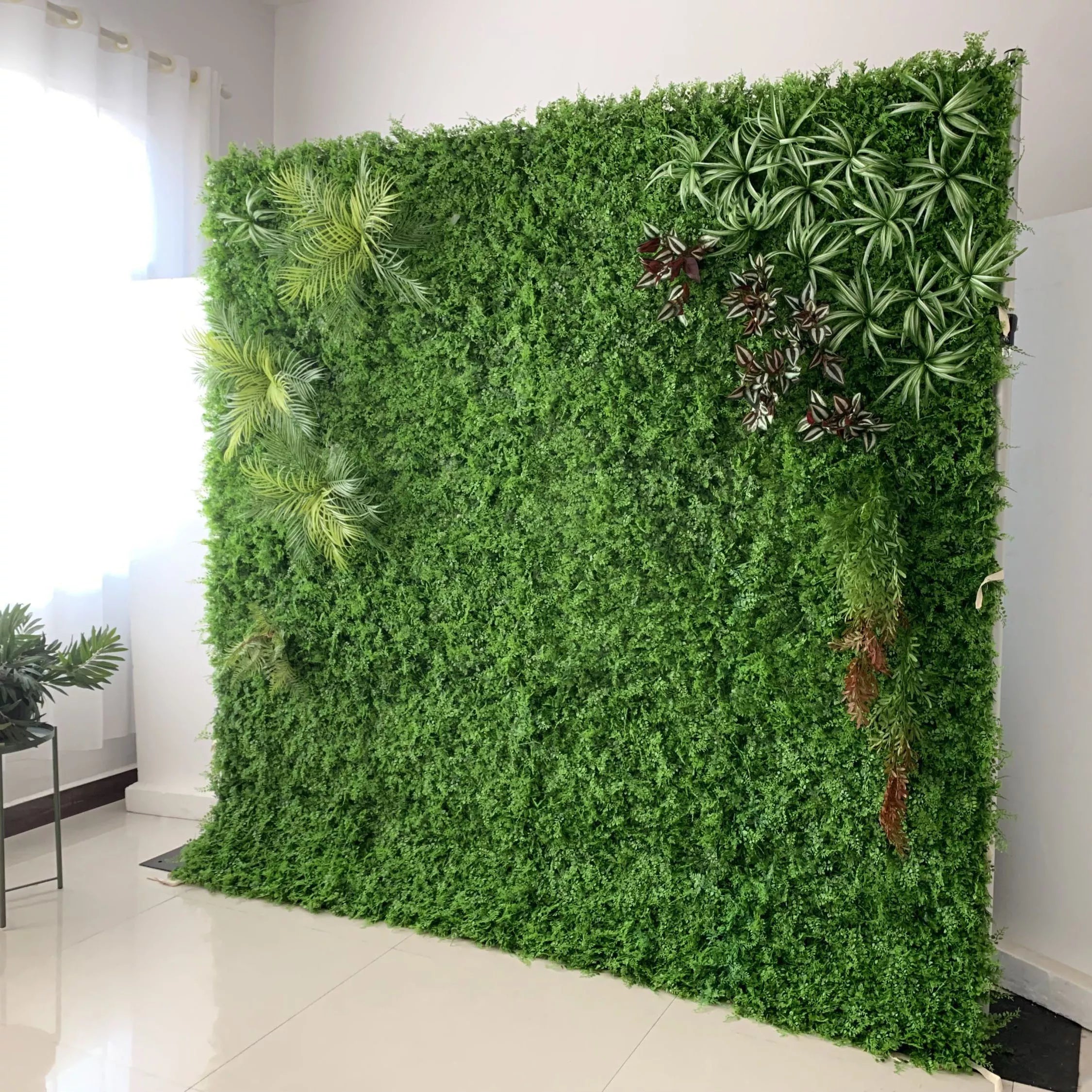 Valar Flowers Roll Up Fabric Artificial Vivid Green Grass Wall Wedding Backdrop, Floral Party Decor, Event Photography-VF-086-3