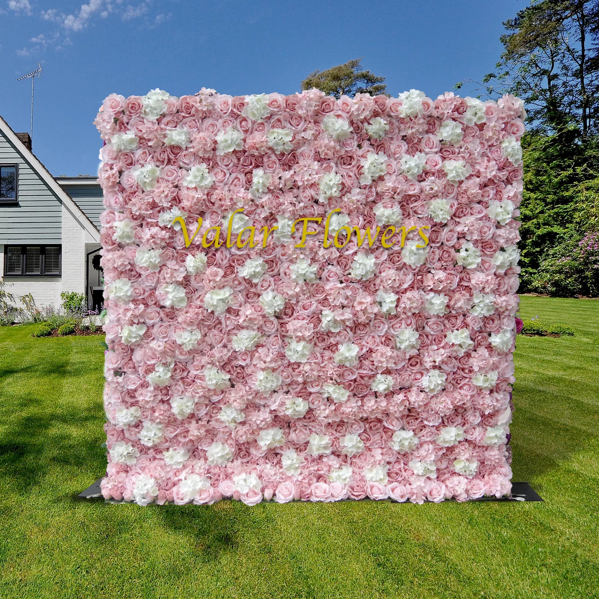 زهرة فالار لفة النسيج الاصطناعي الوردي زهرة بيضاء خلفية جدار الزفاف ، ديكور حفلة الزهور ، الحدث