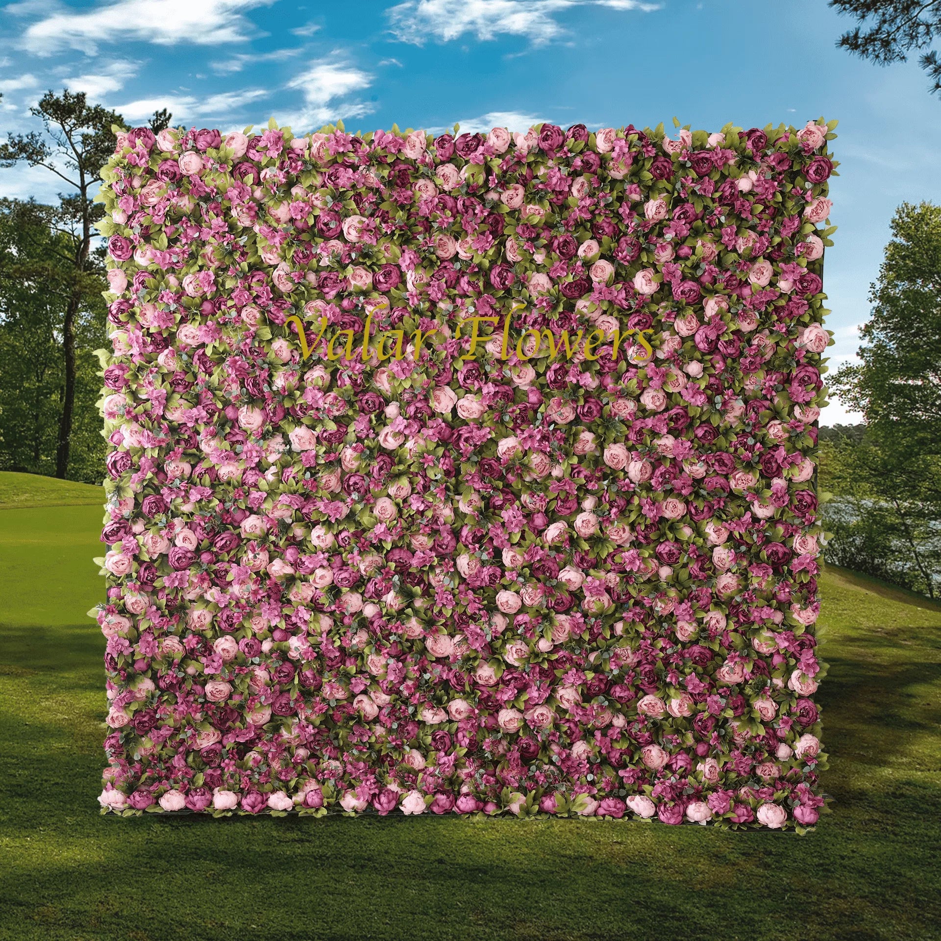 Fleurs Valar enroulables en tissu rose turque artificielle et orchidée claire couleur avec feuilles vert olive pâle, mur de fleurs, toile de fond de mariage, décoration florale de fête, photographie d'événement-VF-001 