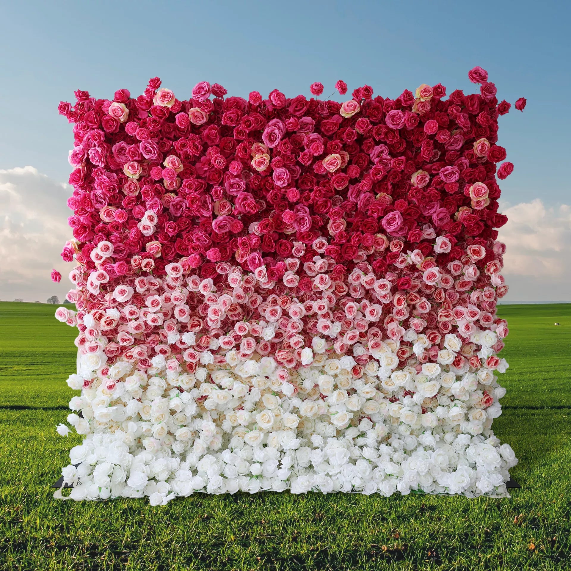 قماش فالار يتدحرج زهور صناعية من الأحمر إلى الأبيض خلفية جدار زهور للزفاف ، ديكور حفلات زهور ، حدث
