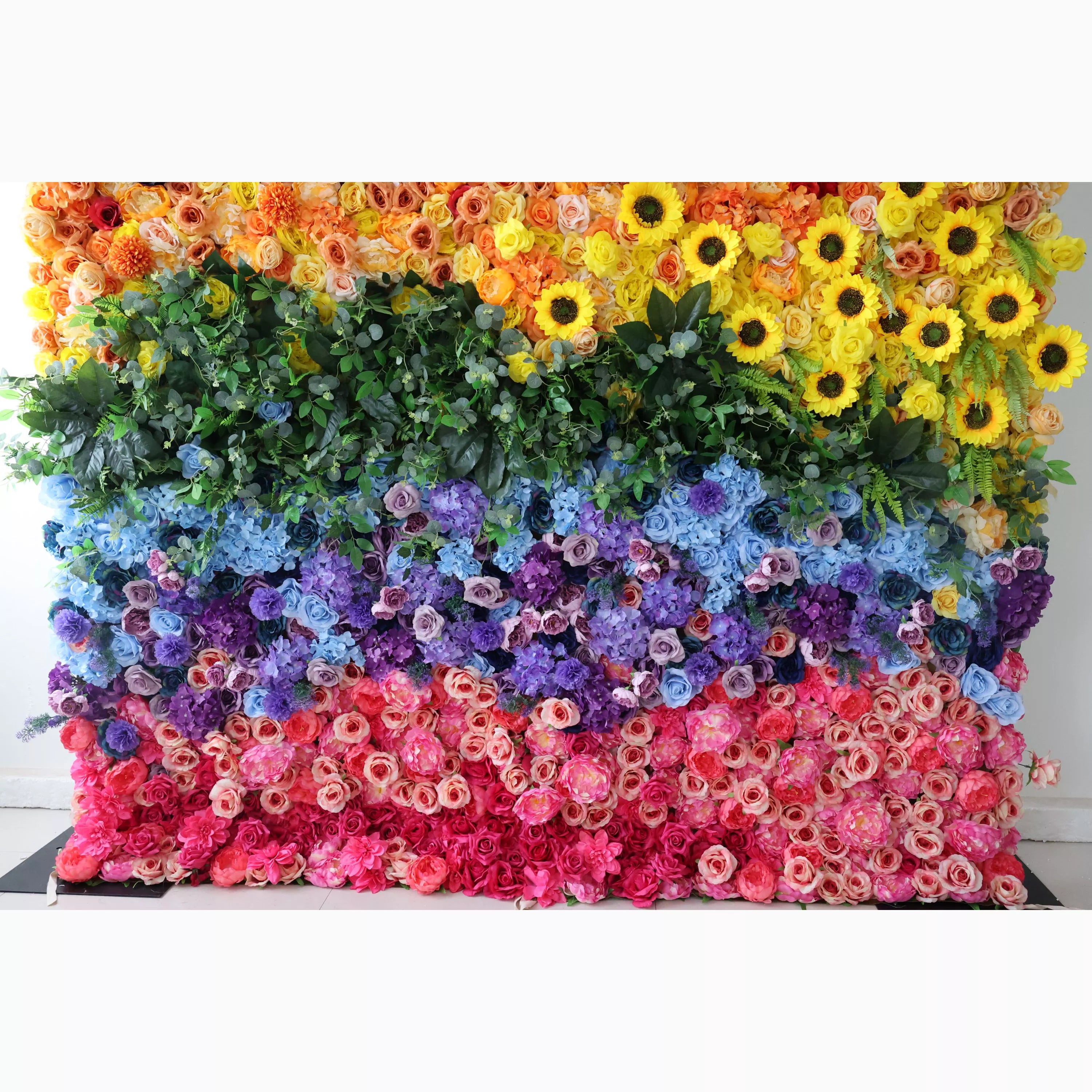 Valar Flowers Roll Up Tissu Artificiel Vivid Rainbow Flower Wall Toile de fond de mariage, Décor de fête florale, Photographie d’événement-VF-310 