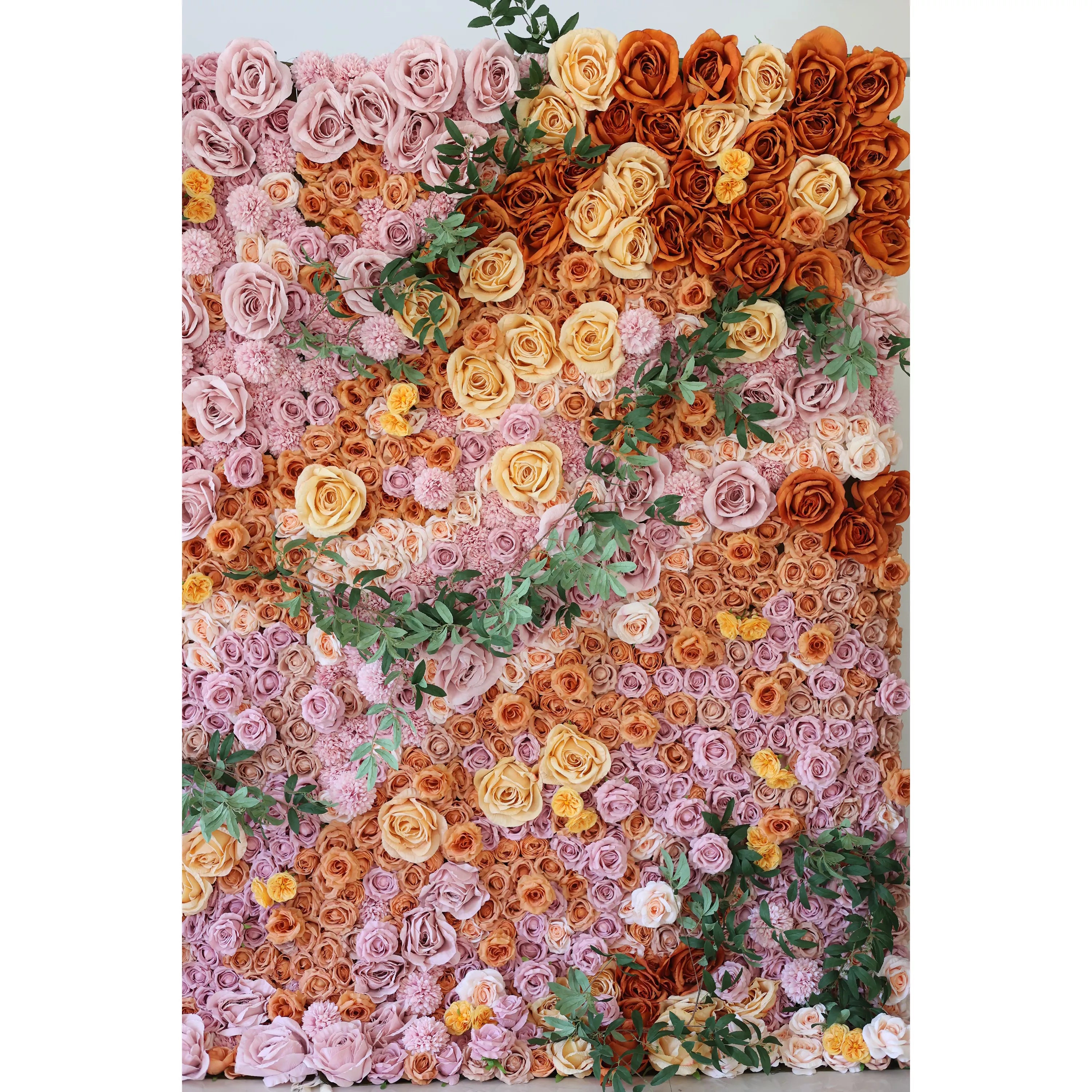 ValarFlowers lush pink floral wall, boasting a rich blend of roses in warm hues. Ideal for spa settings or events, it offers a touch of elegance and nature-inspired tranquility. A must-have backdrop for any luxurious setting.